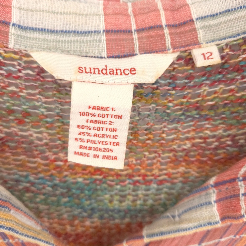 Sundance Painted Desert plaid Button Down Shirt Womens 12 Mixed Media Crochet - Picture 8 of 9